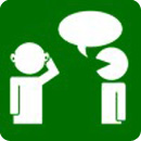 Pictogramme illustrant deux personnes, l'une parle et l'autre pose la main sur son oreille