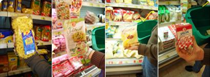4 photos montrant des aliments dans un supermarché