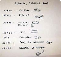 Horaire écrit et illustré sur une feuille