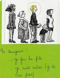 Dessin représentant une file de personnes d'âges différents